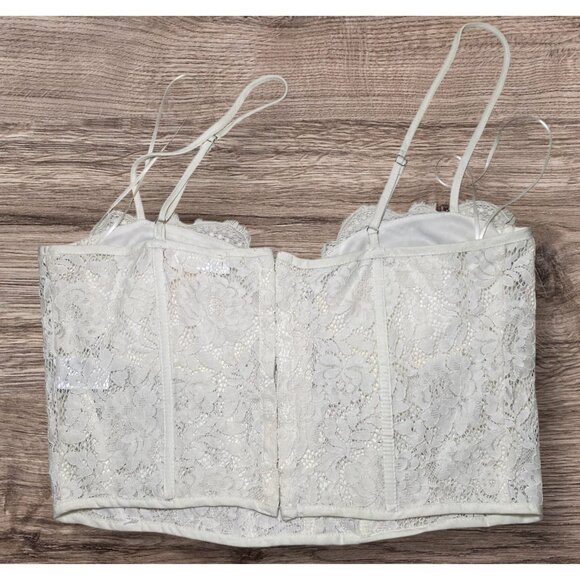 Cream Lace Bustier Crop Top Boning & Adjustable Straps Size L Bridal Coquette - Picture 2 of 7